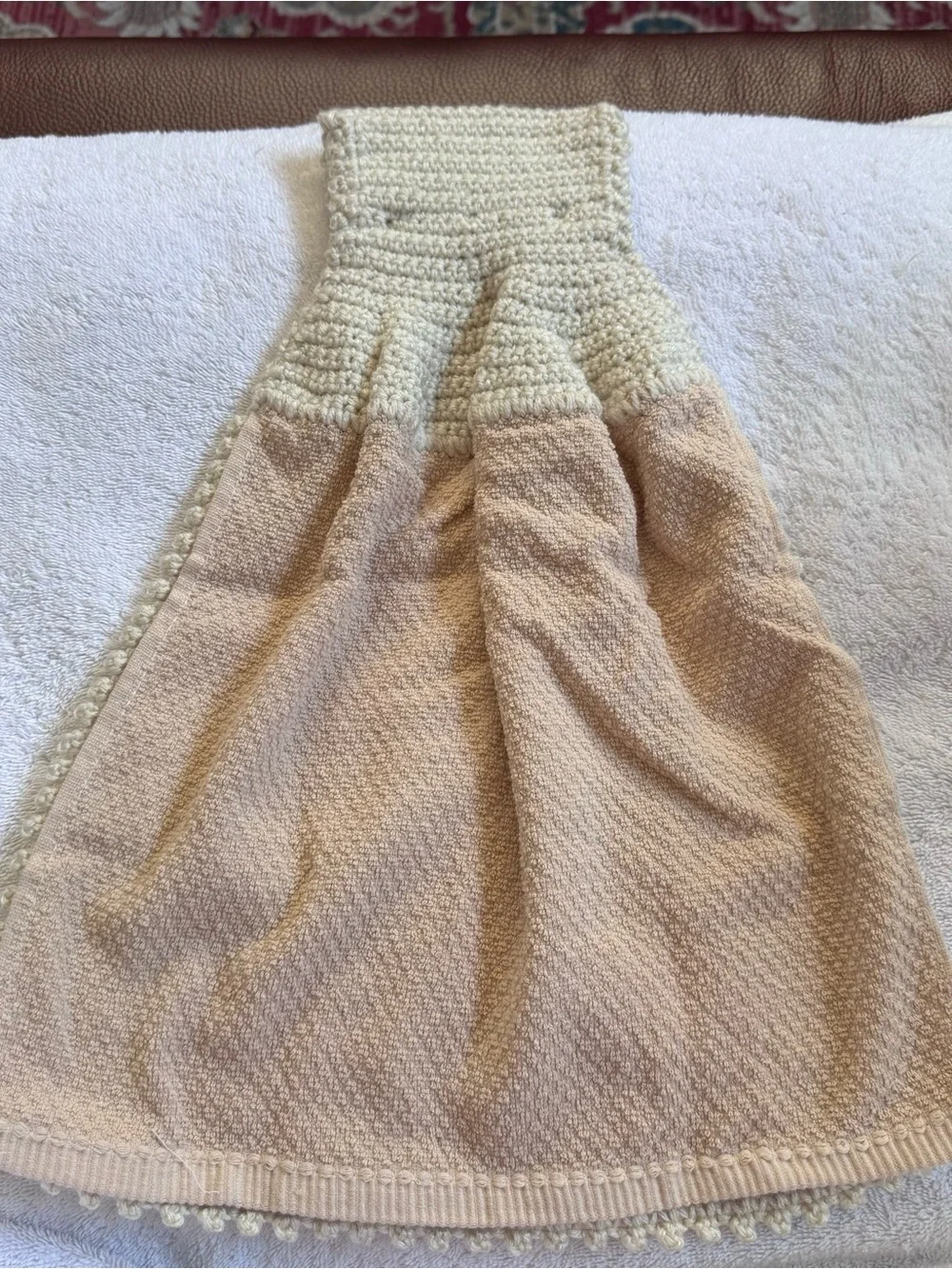 Handmade Neutral Beige Crochet Hanging Kitchen Towel